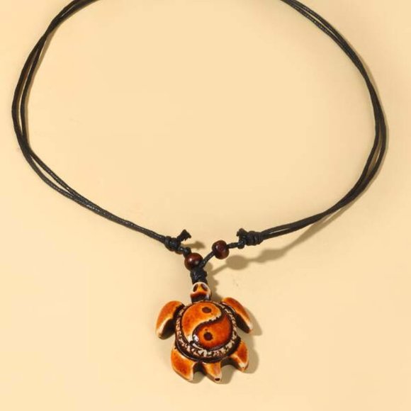 Yin Yang Turtle Pendant Choker Necklace - Picture 2 of 4